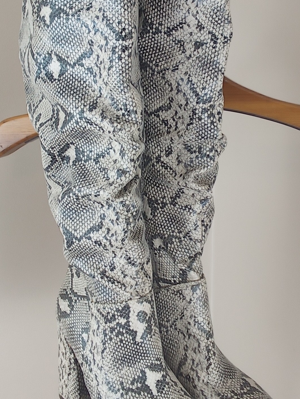 Seven Dials Snake-Print Knee-High Heeled Boots in Black and Cream